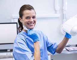 Dental hygienist smiles